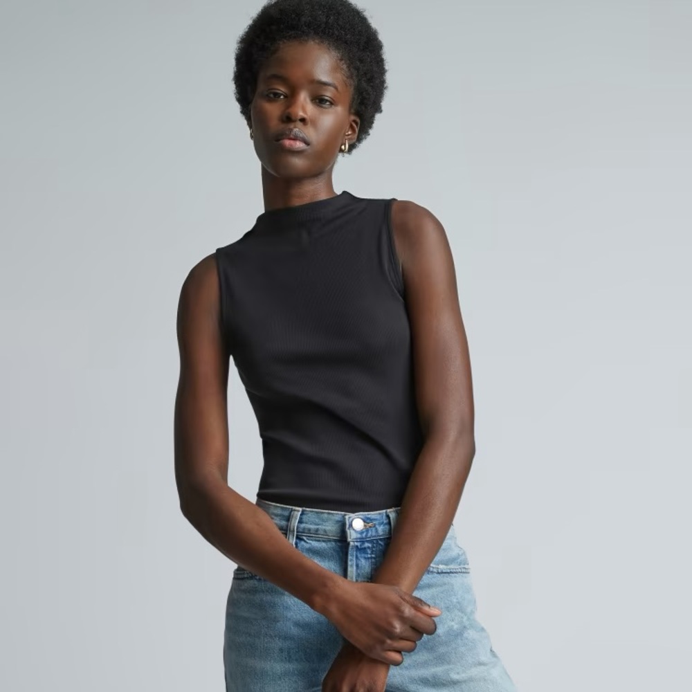 Everlane Black Micro Rib Funnel-Neck Tank XS